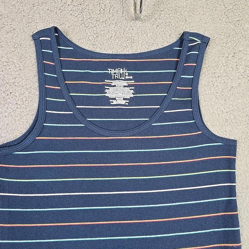 TIME AND TRUE Blue Navy Striped Fitted Cami Scoop Neck Tank Top Size L (12-14) - Picture 2 of 9